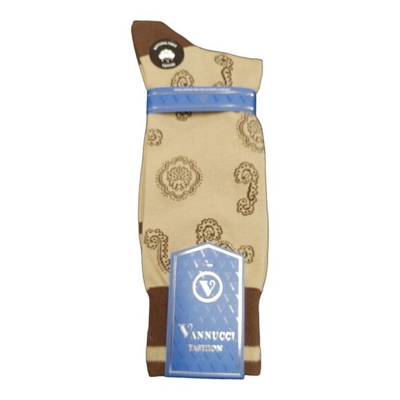 MEN'S VANNUCCI COUTURE BEIGE PAISLEY FASHION DRESS SOCK. - Picture 1 of 3